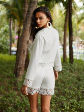 Anewsta Anewsta Hollow Out Lace Plaid Trim Loose Fit Top And Shorts Set, Vacation Style